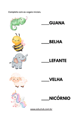 Complete com as vogais iniciais | Educlub